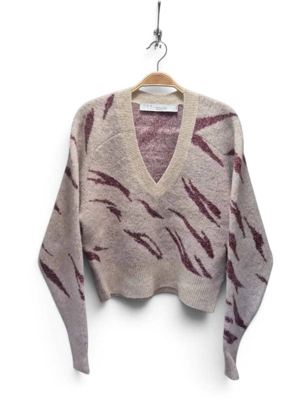IRO Beige and Red V-Neck Sweater